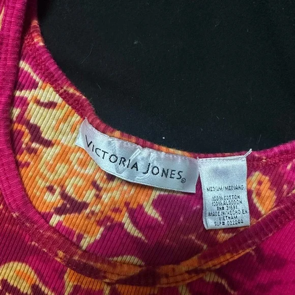 Victoria Jones Y2K Pink and Orange Floral Tank Top with Sequins - Picture 3 of 7